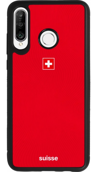 Coque Huawei P30 Lite - Silicone rigide noir Maillot de football Suisse 2026 personnalisable