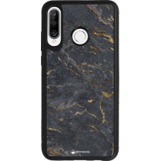 Huawei P30 Lite Case Hülle - Silikon schwarz Grey Gold Marble