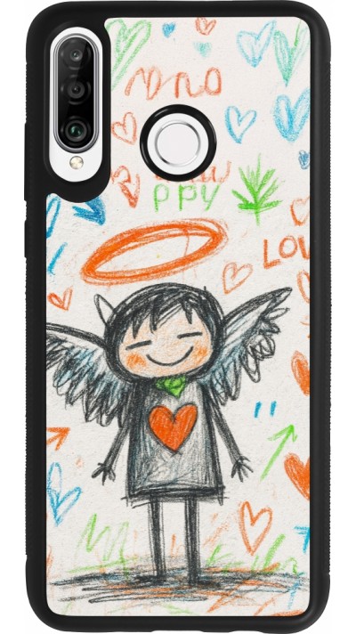 Huawei P30 Lite Case Hülle - Silikon schwarz Little Angel Sketch Love
