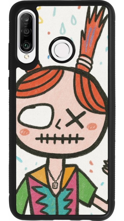 Huawei P30 Lite Case Hülle - Silikon schwarz Little Girl Sketch
