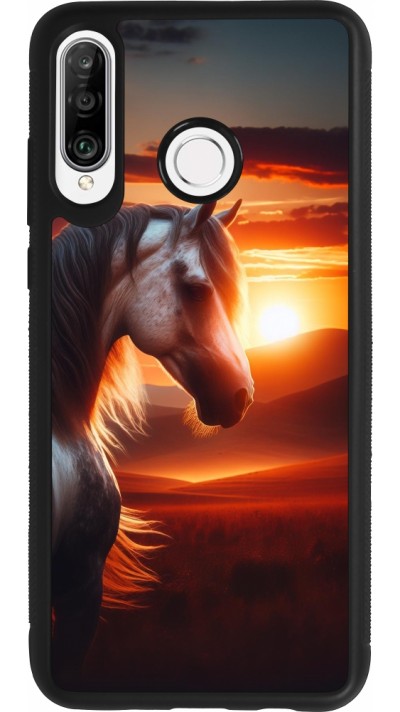 Huawei P30 Lite Case Hülle - Silikon schwarz Majestätischer Sonnenuntergang Pferd