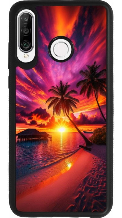 Huawei P30 Lite Case Hülle - Silikon schwarz Malediven Abenddämmerung Glückseligkeit
