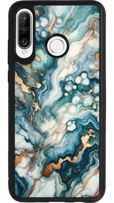 Huawei P30 Lite Case Hülle - Silikon schwarz Grüner Blauer Goldener Marmor