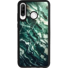 Coque Huawei P30 Lite - Silicone rigide noir Marbre vert majestueux