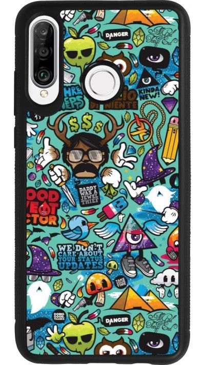 Huawei P30 Lite Case Hülle - Silikon schwarz Mixed Cartoons Turquoise