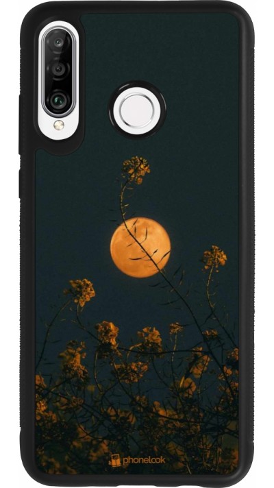 Huawei P30 Lite Case Hülle - Silikon schwarz Moon Flowers