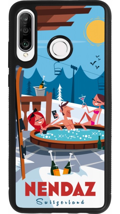 Huawei P30 Lite Case Hülle - Silikon schwarz Nendaz Mountain Jacuzzi