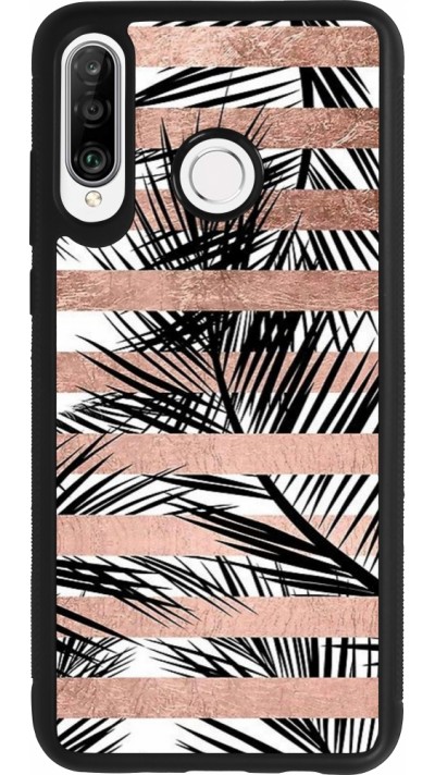 Huawei P30 Lite Case Hülle - Silikon schwarz Palm trees gold stripes