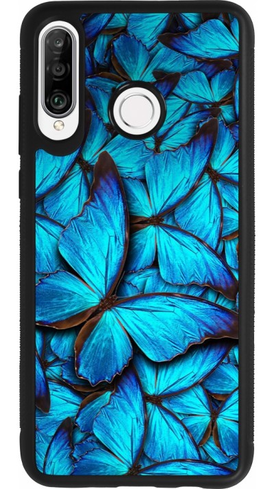 Huawei P30 Lite Case Hülle - Silikon schwarz Papillon bleu