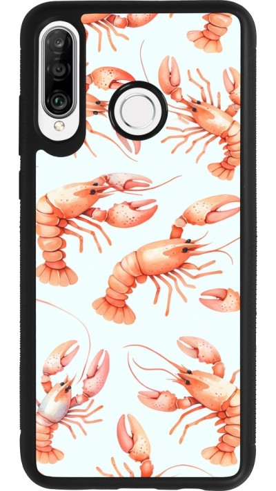 Huawei P30 Lite Case Hülle - Silikon schwarz Muster von pastellfarbenen Hummern