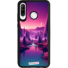Huawei P30 Lite Case Hülle - Silikon schwarz Lila-rosa Landschaft