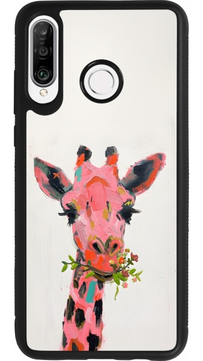 Huawei P30 Lite Case Hülle - Silikon schwarz Pink Girafe Paint