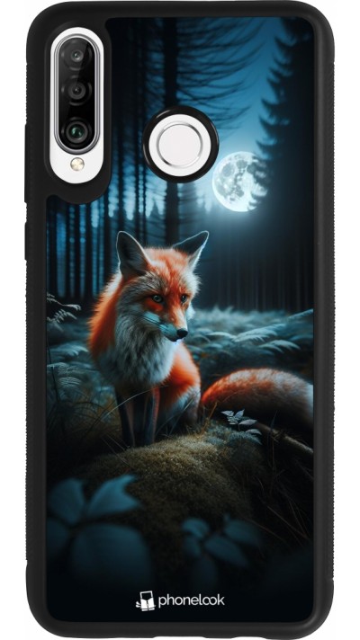 Huawei P30 Lite Case Hülle - Silikon schwarz Fuchs Mond Wald
