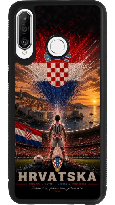 Coque Huawei P30 Lite - Silicone rigide noir Football Croatie splash 2026
