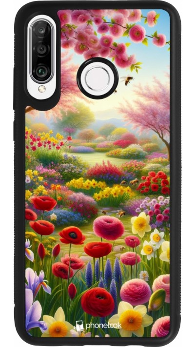 Huawei P30 Lite Case Hülle - Silikon schwarz Frühling 25 Strauß Frühling