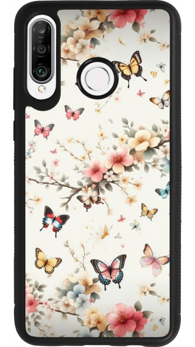 Huawei P30 Lite Case Hülle - Silikon schwarz Frühling 25 Leichte Schmetterlinge