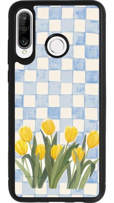 Coque Huawei P30 Lite - Silicone rigide noir Blue vichy tulips 2026