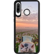 Coque Huawei P30 Lite - Silicone rigide noir Cow with tulips 2026