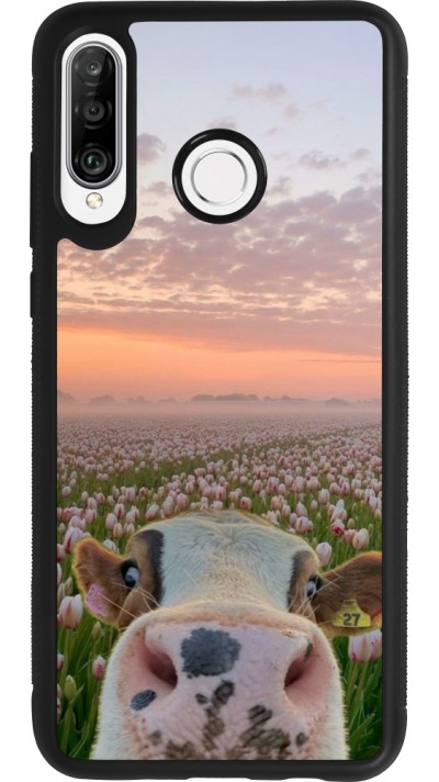 Coque Huawei P30 Lite - Silicone rigide noir Cow with tulips 2026