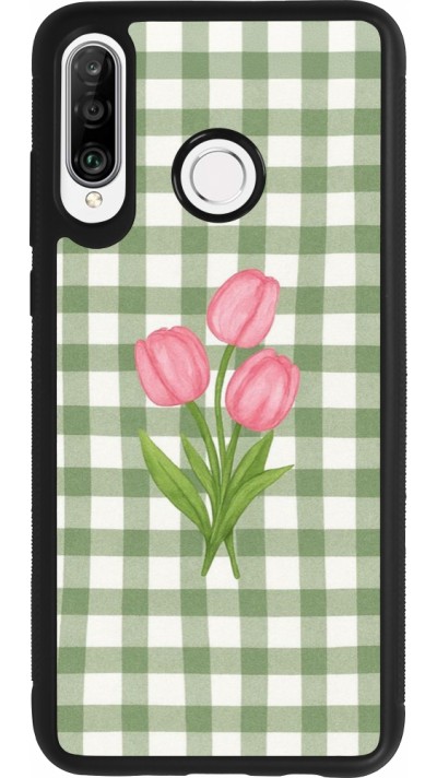 Coque Huawei P30 Lite - Silicone rigide noir Green vichy tulips 2026
