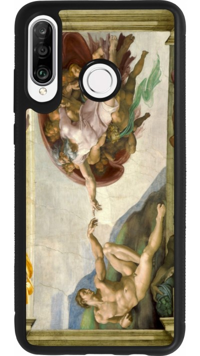 Huawei P30 Lite Case Hülle - Silikon schwarz Kunstbild - Die Erschaffung Adams - Michelangelo