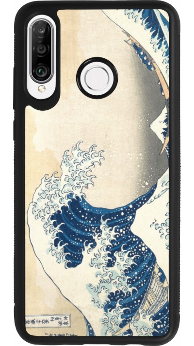 Huawei P30 Lite Case Hülle - Silikon schwarz Kunstbild - Die große Welle vor Kanagawa - Hokusai