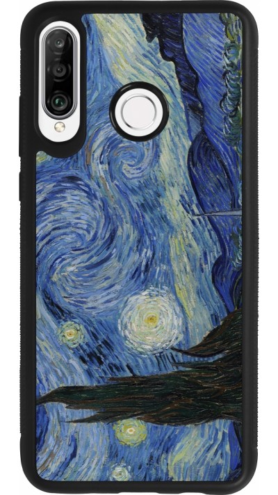 Huawei P30 Lite Case Hülle - Silikon schwarz Kunstbild - Sternennacht - Van Gogh