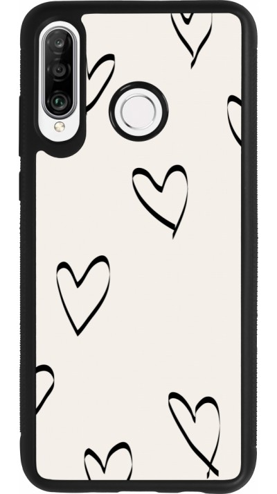 Huawei P30 Lite Case Hülle - Silikon schwarz Valentine 2023 minimalist hearts