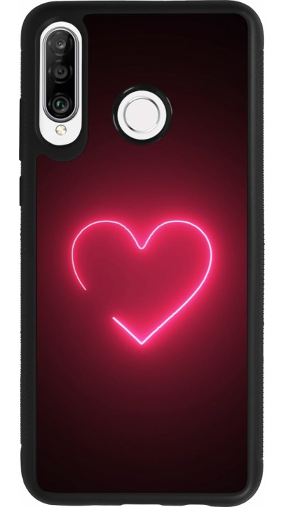Huawei P30 Lite Case Hülle - Silikon schwarz Valentine 2023 single neon heart