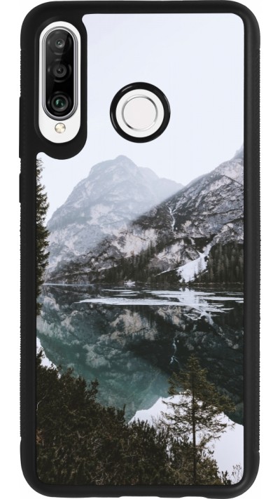 Huawei P30 Lite Case Hülle - Silikon schwarz Winter 22 snowy mountain and lake