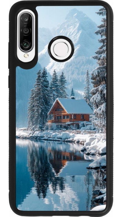 Huawei P30 Lite Case Hülle - Silikon schwarz Winter 25 Winter house forest day