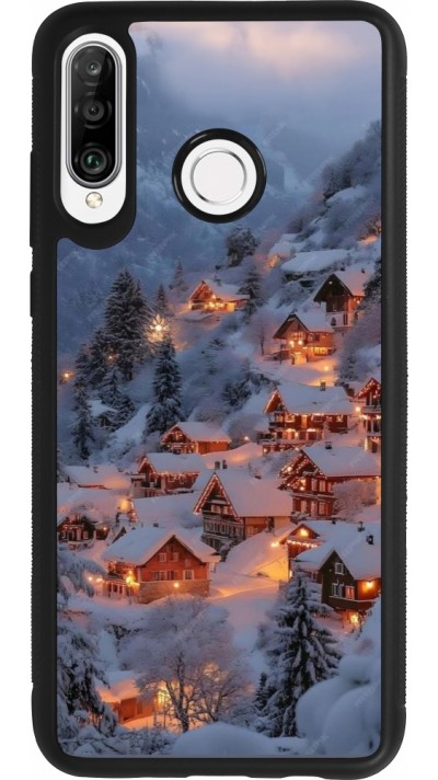 Huawei P30 Lite Case Hülle - Silikon schwarz Winter 25 Winter snowy village