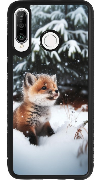 Huawei P30 Lite Case Hülle - Silikon schwarz Weihnachten 2023 Fuechslein Tanne