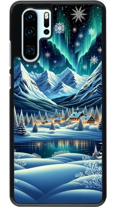 Huawei P30 Pro Case Hülle - Verschneites Bergdorf am See in der Nacht
