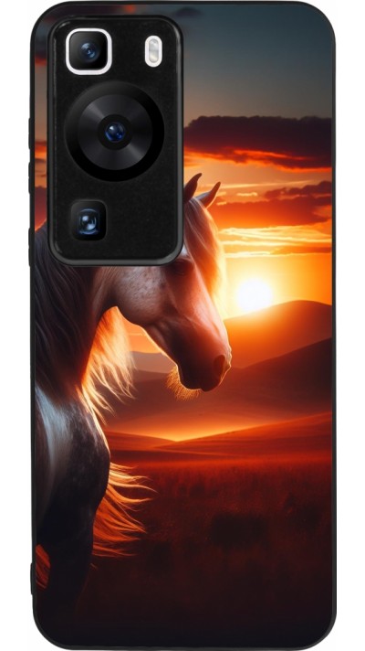 Coque Huawei P60 - Silicone rigide noir Majestic Sunset Horse