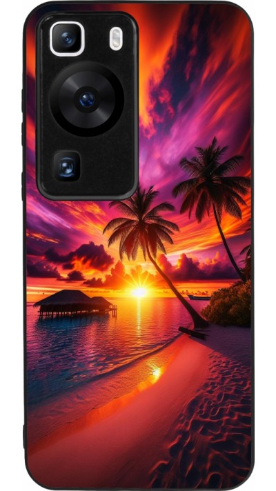 Coque Huawei P60 - Silicone rigide noir Maldives Dusk Bliss