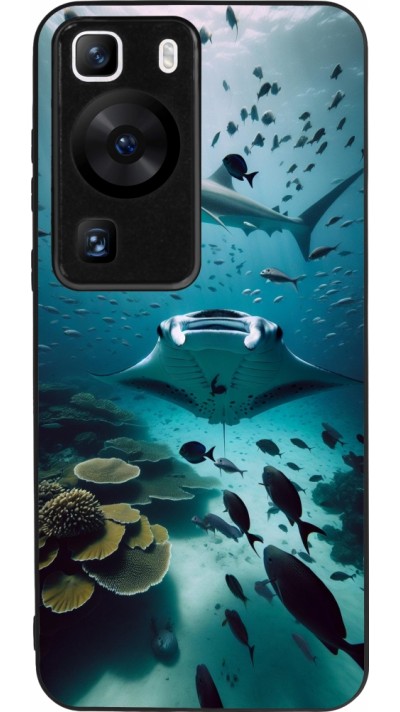 Coque Huawei P60 - Silicone rigide noir Manta Lagon Nettoyage
