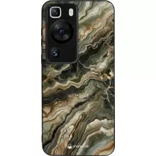Coque Huawei P60 - Silicone rigide noir Marbre Olive