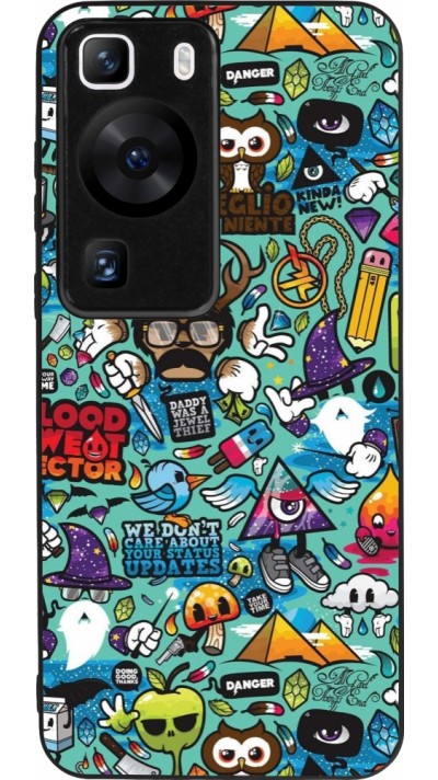 Coque Huawei P60 - Silicone rigide noir Mixed Cartoons Turquoise