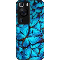 Coque Huawei P60 - Silicone rigide noir Papillon bleu