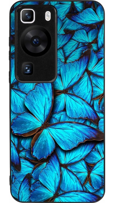 Coque Huawei P60 - Silicone rigide noir Papillon bleu