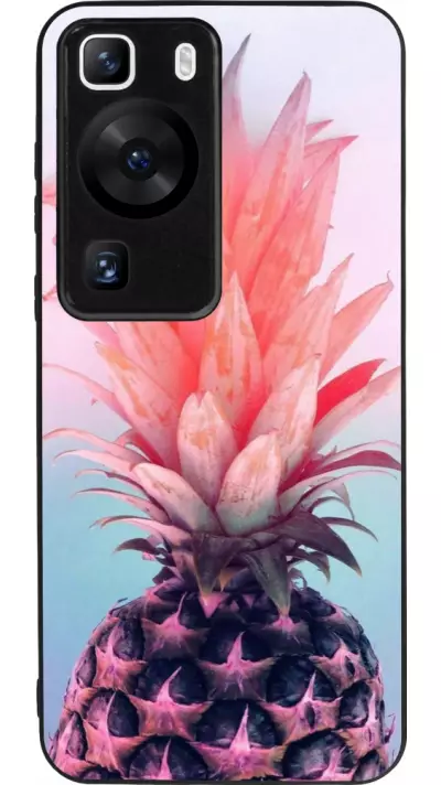 Coque Huawei P60 - Silicone rigide noir Purple Pink Pineapple