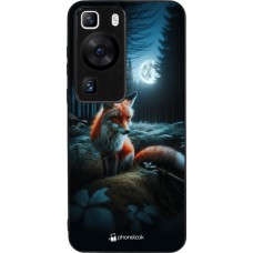 Coque Huawei P60 - Silicone rigide noir Renard lune forêt