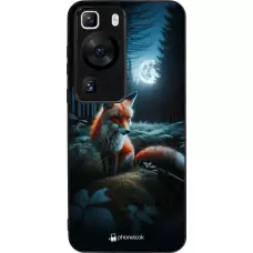 Huawei P60 Case Hülle - Silikon schwarz Fuchs Mond Wald