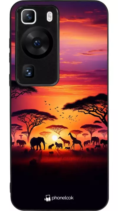 Coque Huawei P60 - Silicone rigide noir Safari sunset wildlife