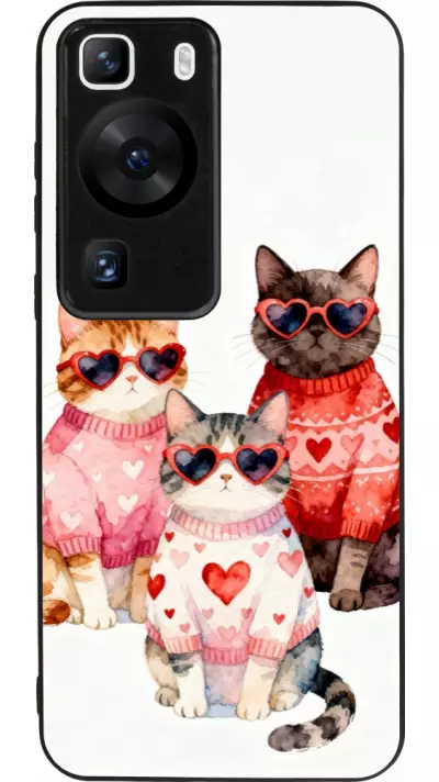Coque Huawei P60 - Silicone rigide noir Saint Valentines Day 26 Cat Love
