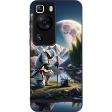 Coque Huawei P60 - Silicone rigide noir Samurai Katana Lune