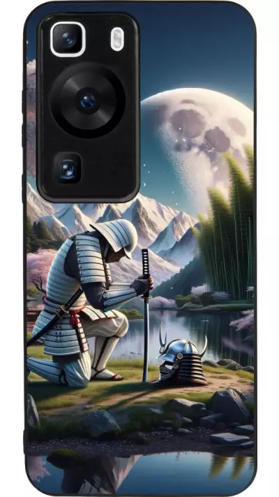 Coque Huawei P60 - Silicone rigide noir Samurai Katana Lune