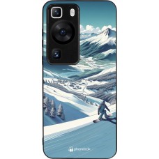 Coque Huawei P60 - Silicone rigide noir Snowboarder Montagne