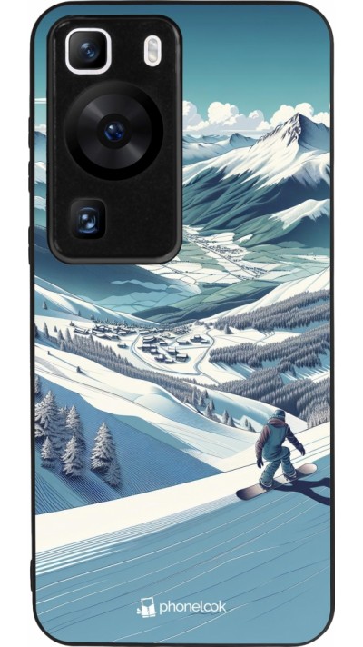 Coque Huawei P60 - Silicone rigide noir Snowboarder Montagne